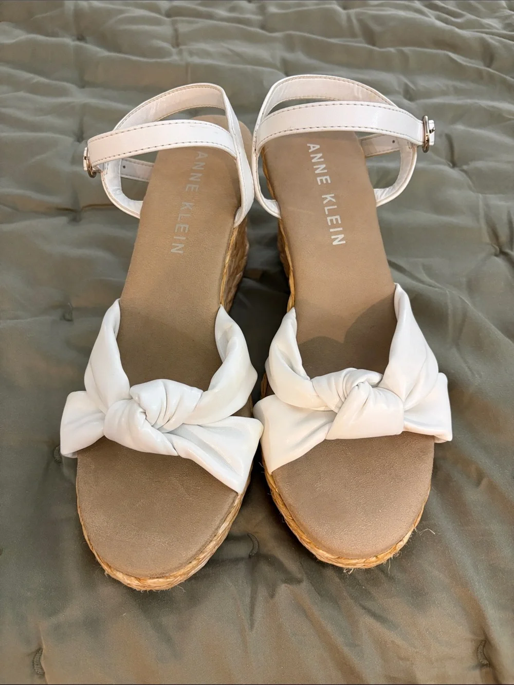 Anne Klein White Knot Espadrille Wedge Sandals - Women
